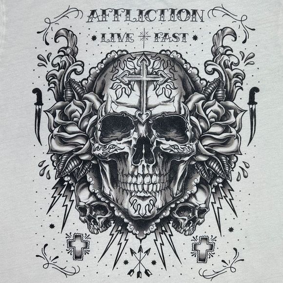 Affliction Inked Decompose Distressed Tee - Size Large - Picture 3 of 5